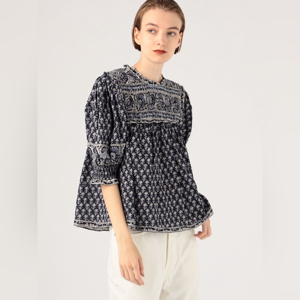 NWT Sea Jasper Puff Slv Smocked Top